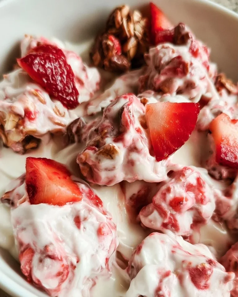Delicious chocolate strawberry yogurt clusters recipe for a healthy treat.