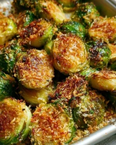 Crispy Parmesan-crusted roasted Brussels sprouts served in a bowl